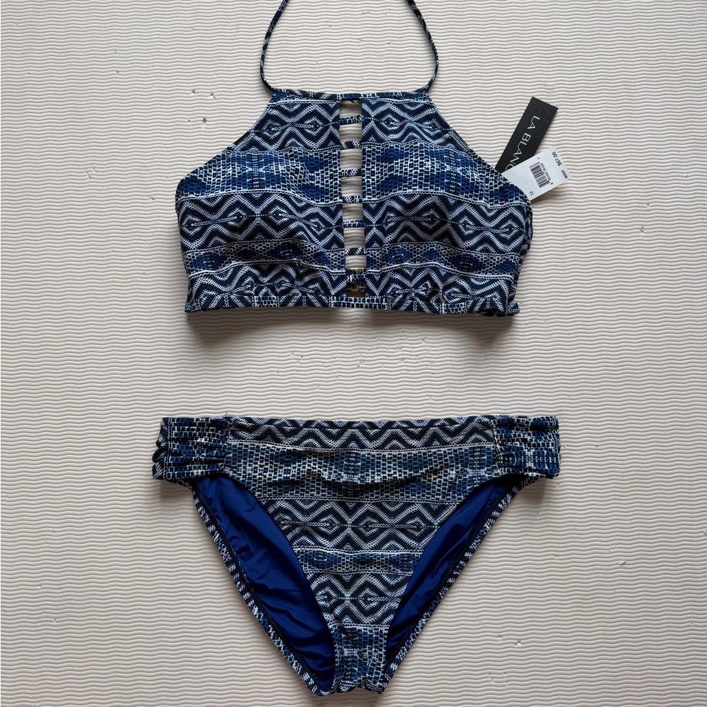 La Blanca Blue And White Patterned Bikini Sz 12 Top Is New With Tags